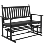 Outsunny Wooden Patio Glider Bench, Wood Log Outdoor Loveseat with High Back and Armrests, Heavy Duty 550lbs Capacity, 2-Seat, Black
