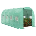 Outsunny 15' x 7' x 6.5' Walk-in Tunnel Hoop Greenhouse, Green House for Outside with PE Cover, Steel Frame, Roll-Up Zipper Door & Windows for Flowers, Vegetables, Tropical Plants, Green