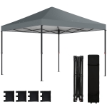 Outsunny 10 x 10 ft Pop Up Canopy Tent with One Push Setup, Outdoor Portable Instant Canopy Shelter w/ Roller Bag, Dark Gray