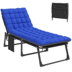 Outsunny Folding Chaise Lounge Chair Outdoor Tanning Chair with 5-Position Backrest, Cushion, Side Pocket, Gray/Blue