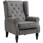 HOMCOM Wingback Accent Chair for Living Room, Button-Tufted Lounge Chair with Round Armrests and Wood Legs, Dark Gray