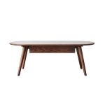 Solid Coffee Table with Modern Oval Top and Rounded Corners, Sturdy Center Table with 2 Storage Drawers, 47″ L x 22″ W x 16.5″ H, Walnut