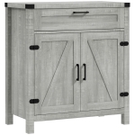 HOMCOM Farmhouse Kitchen Storage Cabinet, Sideboard Buffet Cabinet with 2 Rustic Barn Doors and Drawer, Grey