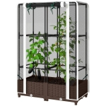 Outsunny Raised Garden Bed with Trellis, 46.5" Tomato Cage with Crop Cage, Self Watering Planter Box with Drainage Holes, White