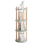 4-Tier Rotating Bookcase with Solid Beech Support Rod, Space-Saving Bookshelf with 6 Bookends, 16.5″ L x 16.5″ W x 33″ H, Blue