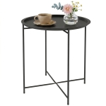 Outsunny 18" Outdoor Side Table with Removable Tray and Folding Legs, Indoor Outdoor for Balcony, Porch, Black