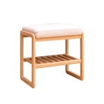 Versatile Shoe Bench with Memory Foam Cushion, Sturdy Shoe Rack with 2-Tier Shoe Storage, 23.5″ L x 12″ W x 16.5″ H, Natural