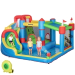 Outsunny 6-in-1 Inflatable Water Slide with Splash Pool, Slide, Climbing Wall, Water Cannon, Inflatable Bounce House for Kids with 2 Min. Inflation and Air Blower