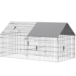 PawHut Metal Chicken Coop, Large Chicken Run with Water-Resistant & Anti-UV Cover for 2-3 Hens, Outdoor Hen House with 4 Doors