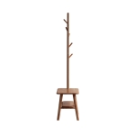 Solid Oak Coat Rack Bench with Shoe Storage and Coat Hanger, Entryway Bench for Compact Apartments, 31.5″ L x 13.5″ W x 65.5″ H, Natural