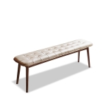 Solid Upholstered Dining Bench with Top-Grain Cowhide Leather Seat, Versatile Stool for Entryway, 51″ L x 12.5″ W x 17.5″ H, White+Walnut