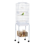 PawHut 60" Metal Indoor Bird Cage Starter Kit with Detachable Rolling Stand, Storage Basket, and Accessories, White