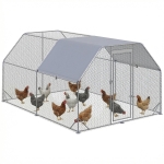 PawHut Chicken Run, Galvanized Large Metal Chicken Coop Cage, Walk-in Enclosure Poultry Hen Run House Playpen Rabbit Hutch with Flat Roof, Cover, 9.2' x 12.5' x 6.5', Silver