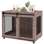 PawHut 39" Dog Crate Furniture, Dog Kennel Furniture End Table with Sliding Barn Door for Large Dogs, Walnut Brown