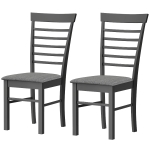 HOMCOM Wooden Dining Chairs Set of 2, Farmhouse Upholstered Kitchen Chairs with Rubber Wood Frame, Black and Gray