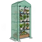 Outsunny Portable Greenhouse, Outdoor Hot House Plant Flower Greenhouse with 4 Tier Shelves, Steel Frame, PE Cover, Dark Green