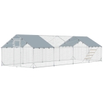 PawHut Large Metal Chicken Run with Waterproof & UV-Resistant Cover, Feeding Door, Hanging Feeder, Perch, for 24-30 Chickens