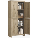 HOMCOM 72" Freestanding Kitchen Pantry Cabinet, Farmhouse Tall Storage Cabinet with 4 Door Cabinets and Adjustable Shelves for Dining Room, Natural