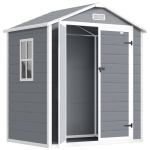 Outsunny 6x4.5FT Plastic Shed, Lockable Garden Tool Storage House with Double Doors and Vent, Grey