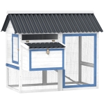 PawHut 55.5" Wooden Chicken Coop with Run Box, Nesting Box, Removable Tray, Ramp, Outdoor Backyard for 2-3 Chickens, White