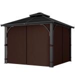 Outsunny 10' x 10' Hardtop Gazebo with 7mm Polycarbonate Double-Tier Roof, Outdoor Gazebo with Netting and Curtains, Coffee