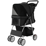 PawHut Pet Stroller with Reflective Strips, Foldable Cat Stroller with 360° Swivel Wheels for Small Dogs and Cats, Black