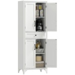 HOMCOM 67" 4-Door Kitchen Pantry with Drawer and Adjustable Shelves, White