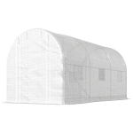 Outsunny Hoop House Greenhouse, Walk-in Tunnel Greenhouse with 2 Support Rods, Zippered Roll-up Mesh Door, 14.6'x6.5'x6.6', White