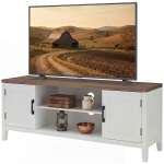 HOMCOM TV Stand for TVs up to 55 Inch, Entertainment Center with 2 Open Shelves, 2 Cabinets, Thick Top, White and Brown
