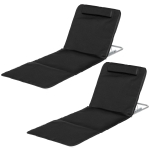 Outsunny 2 Pieces Beach Lounge Chair, Outdoor Folding Chaise Lounge Set w/ Pillow for Sunbath, Snap, Beige
