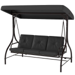 Outsunny Convertible Patio Swing Bed with Canopy and Cushions, 3 Seater Porch Swing for Outdoor, Backyard, Garden, Dark Grey