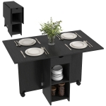 HOMCOM Folding Dining Table with Storage, Drop Leaf Kitchen Table with Drawer and Shelves for Small Spaces, Black