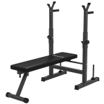 Soozier Adjustable Weight Bench, Foldable Bench Press with Barbell Rack and Dip Station for Home Gym, Strength Training Multiuse Workout Bench, Black