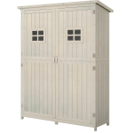 Outsunny 4x1.5ft Wooden Garden Sheds, Outdoor Storage with Windows and Double Door for Gardeners, Grey