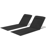 Outsunny 2 Pieces Beach Lounge Chair, Outdoor Folding Chaise Lounge Set w/ Pillow for Sunbath, Snap, Black