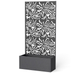 Outsunny Metal Planter Box with Trellis, 71" Tall Raised Garden Bed with Privacy Screen and Drainage Holes, Banana-Leaf Cut-Outs