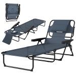 Outsunny Folding Lounge Chair w/ Reclining Back, Gray