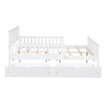 Full Size Wood Platform Bed with 2 Under-Bed Storage Drawers, Solid Bed Frame with Guardrails on Both Sides, 77.5'' L x 57.5'' W x 34.5'' H, White