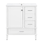 Solid Bathroom Vanity with Single Sink & Built-In Door Shelves, Free-Standing Cabinet with Partitioned Drawer, 30'' L x 18.5'' W x 34'' H, Black