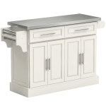 HOMCOM Rolling Kitchen Island with Storage and Stainless Steel Top, Kitchen Trolley with Drawers, Cabinets, Towel Rack, Cream
