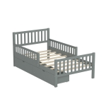 Twin Wood Platform Bed with 8 Slats & 2 Large Under-Bed Drawers, Solid Bed Frame for Children’s Rooms, 77.5'' L x 42'' W x 34.5'' H, Grey