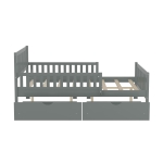 Full Size Wood Platform Bed with 2 Under-Bed Storage Drawers, Solid Bed Frame with Guardrails on Both Sides, 77.5'' L x 57.5'' W x 34.5'' H, Grey