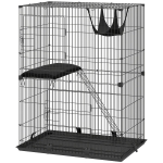 PawHut 2-Tier Cat Cage Indoor, Detachable Metal Wire Kennel with Hammock, Platform, Tray and Cushion for 1-2 Kittens