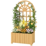 Outsunny Wooden Raised Garden Bed with Lattice Trellis, Outdoor Elevated Planter Box with Drainage Holes for Climbing Plants
