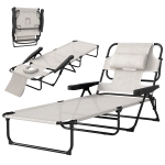 Outsunny Folding Lounge Chair w/ Reclining Back, Cream White