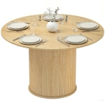 HOMCOM Round Dining Table for 4-6, 47 Inch Kitchen Table with Fluted Pedestal Base, for Kitchen Living Room Dining Room, Natural