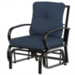 Outsunny Patio Glider, Outdoor Glider Chair with Cushions, Steel Frame, Curved Armrests, Dark Blue