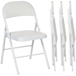 HOMCOM Set of 4 Metal Foldable Chairs, PU Leather Padded Folding Chairs with Cushion Seat and Open Back for Indoor, White