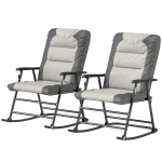 Outsunny Folding Rocking Chair Set of 2 Padded Rockers with Armrest, Light Grey