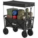 Outsunny Steel Frame Folding Garden Cart, Collapsible Wagon Cart with Removable Canopy, Telescopic Handle and Carrying Bag